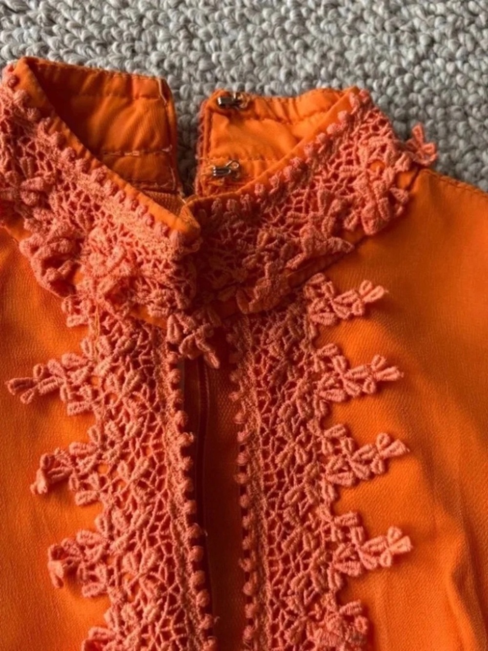Vintage 70s Orange Prairie Maxi Dress Boho Cottagecore Lace Glam Ren Fair XS - Picture 5 of 16